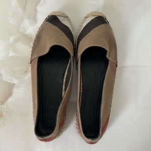 Burberry
Hodgeson Check Canvas & Leather Espadrille Flat, Heritage Gold